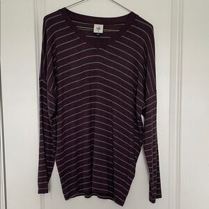 CAbi Purple and Gray Striped Long Sleeve Top